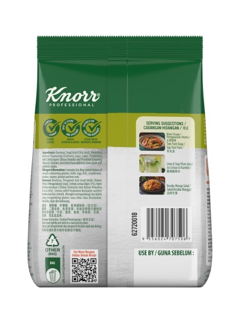 Knorr Serbuk Limau Nipis 400G - Tingkatkan rasa ingin tahu pelanggan anda tentang jenis limau apa yang anda gunakan dengan rasa segar limau nipis Serbuk Limau Nipis Knorr. Ia menjadi bahan penting untuk dapur-dapur yang sibuk dan sesuai untuk menghasilkan air limau nipis dan sebagai bahan memasak.